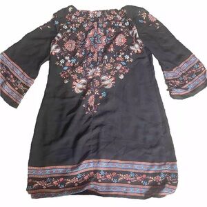 Beauport Dress Size 8 Boho Hippie Knee Length Bell Sleeve Black Astek 4*​